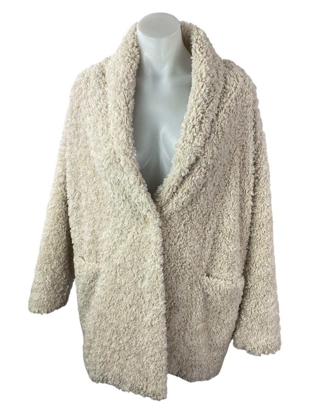 Aritzia Wilfred Cream Faux Fur Robe Collar Long Sleeve Cardigan Coat Jacket Sz S